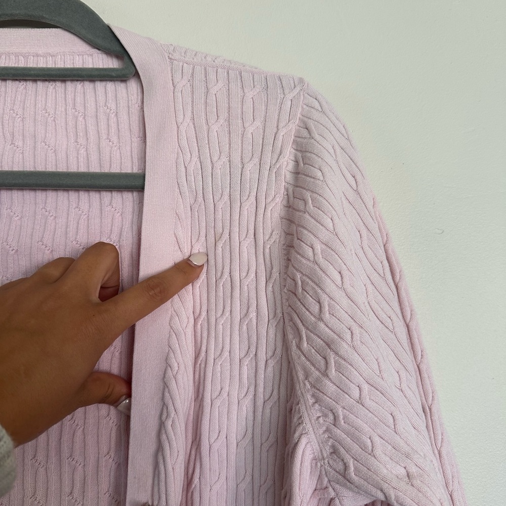 Women’s Pink Cable Knit Button Front Cardigan Sweater – Fits Like XL - Picture 2 of 5